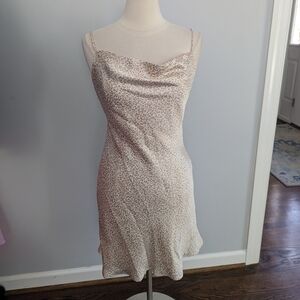 Women's Abercrombie Criss Cross Silky Back Dress Cheetah White Tan